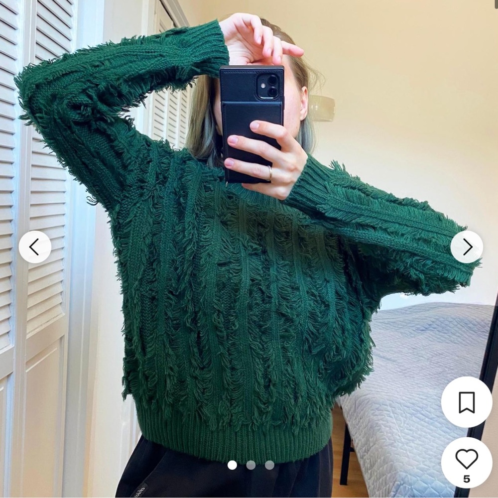 Fashion Nova- Green Crew Neck Sweater with Textured Knit, size Lg.